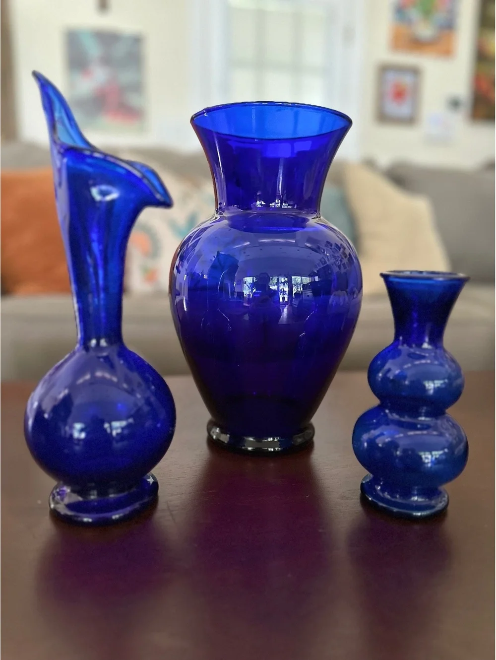 Vintage Cobalt Blue Art Glass Vase Distinctively Shaped Flared Rim